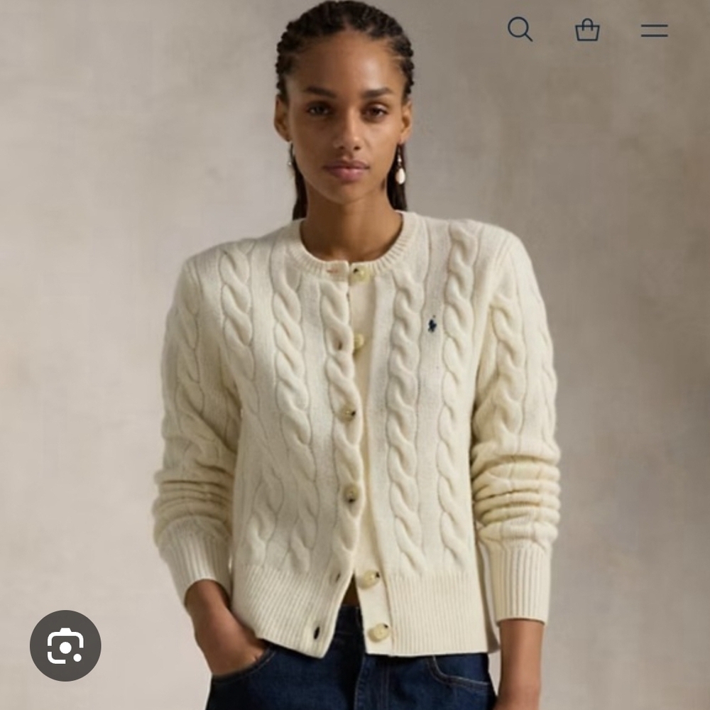 POLO BY Ralph Lauren Women's Cream Cable Knit Cardigan SIZE SMALL(WOOL&CASHMERE)